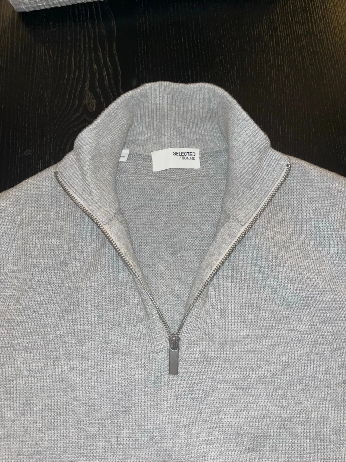 Ljusgrå stickad quarter-zip - 1