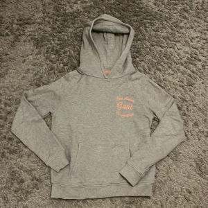 Grå hoodie från Gant med brodyr - Grå hoodie från Gant med broderad text i ljusrosa på bröstet. Klassisk känguruficka framtill, mjuk bomullskänsla och huva. Perfekt för chill dagar och snygg till jeans eller tights.