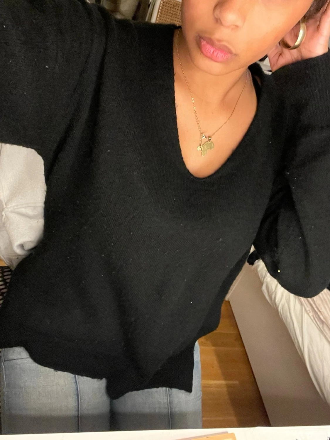 Svart stickad tröja med v-ringning, H&M - 2