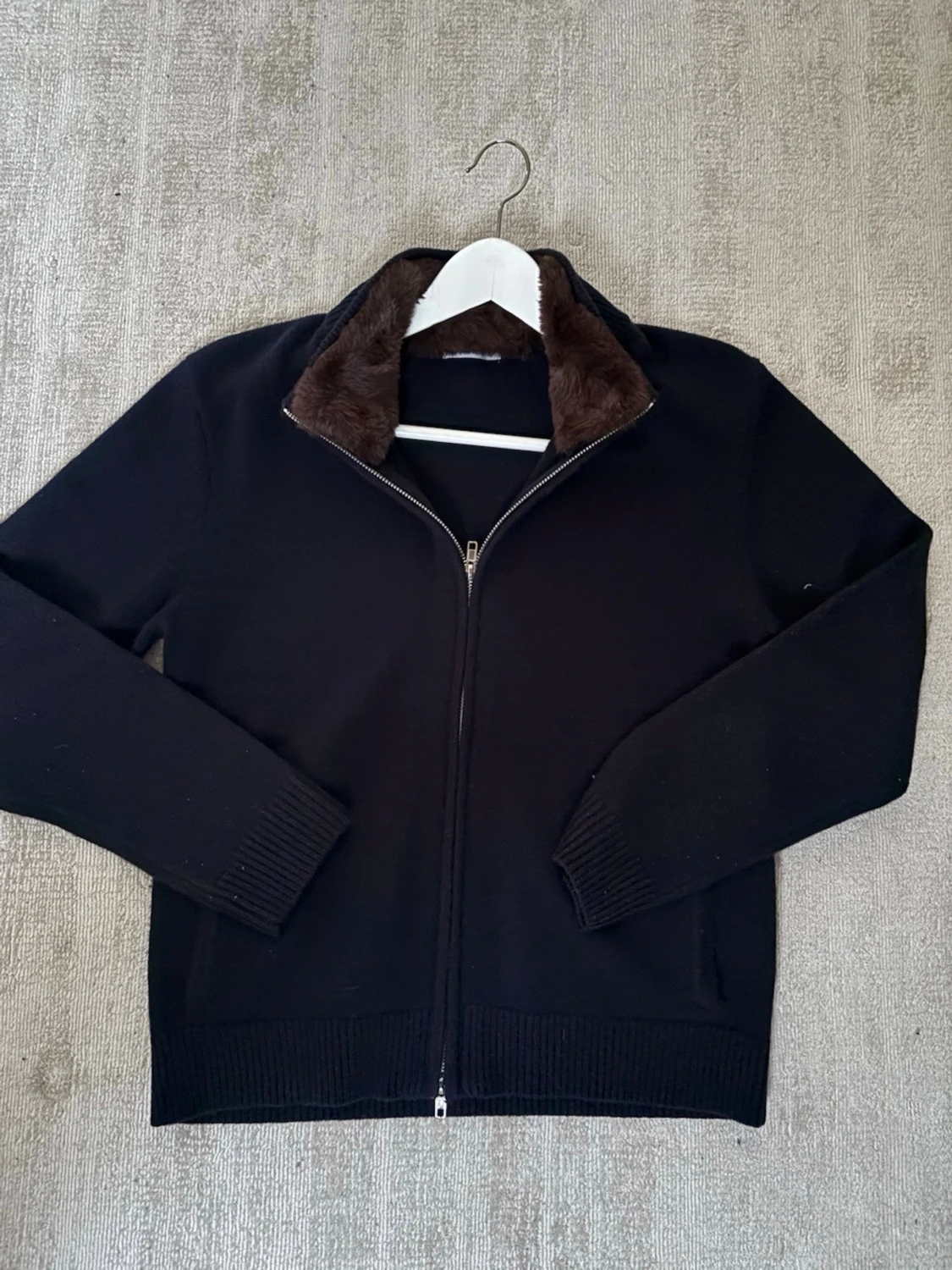 Merino kofta med pälskrage - 1