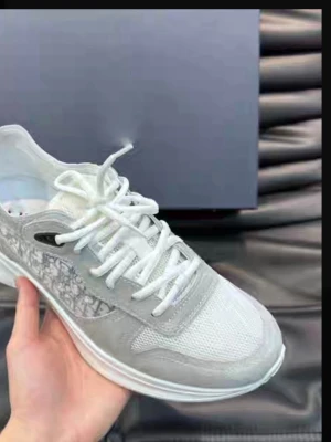 Vita och grå Dior sneakers - Snygga vita och grå sneakers från Dior. Använt en gång