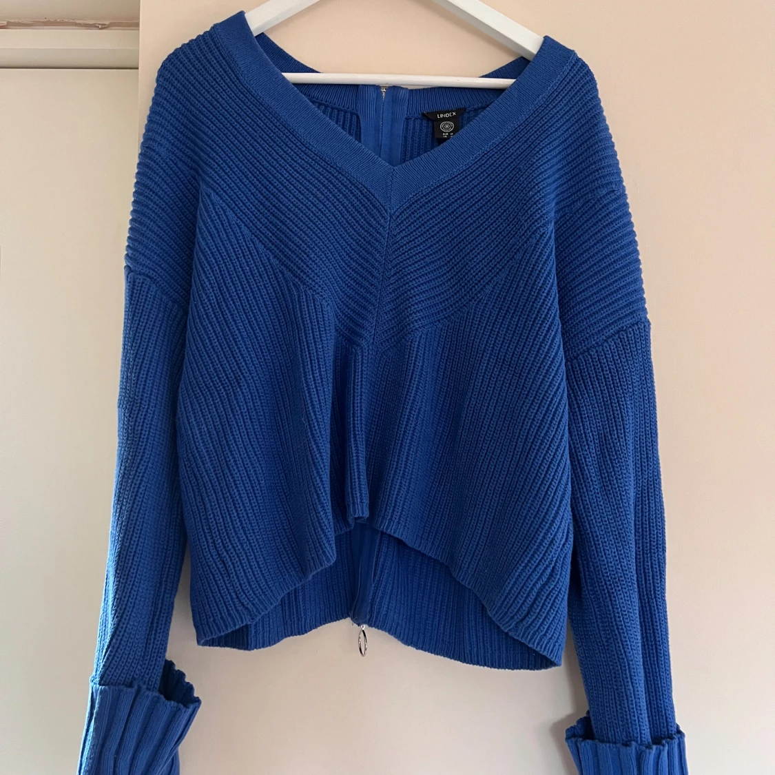 Blå stickad tröja med dragkedja Lindex - 1