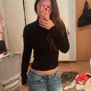 Svart ribbad polotröja från Zara - Säljer en svart ribbad polotröja från Zara i storlek S. Tröjan har lång ärm, tight passform och hög krage. Materialet är mjukt och stretchigt, perfekt för lager-på-lager. Enkel och stilren design som funkar till jeans eller kjol.