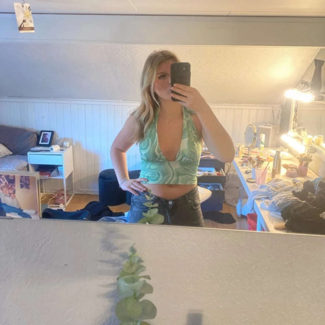 Grön swirl halterneck croppad topp