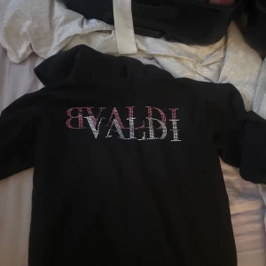 Svart hoodie från bvaldi - Snygg svart ziup från bvaldi anvnds 1-2 men inga tecken alls köpt för 1000kr säljs för 500kr, rosa och silvriga diamanter och inga har tappats