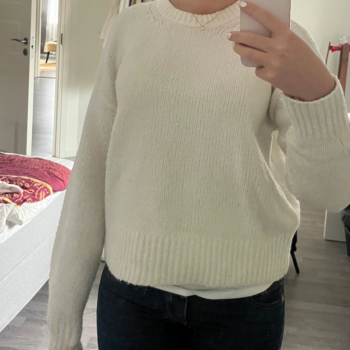 Vit stickad tröja - 90