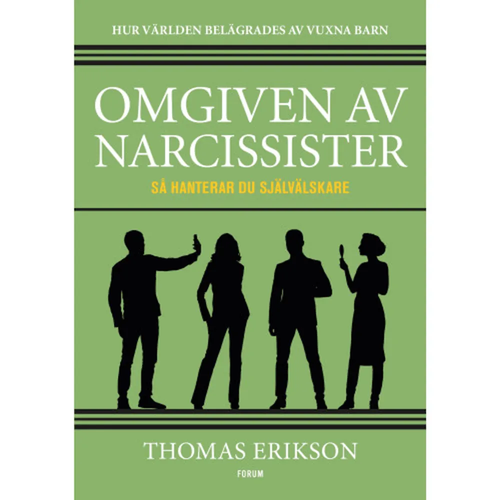 Thomas Eriksons underhållande och slagfärdiga beskrivningar av mänskligt beteende har gjort hans böcker om hur man handskas med idioter, psykopater och dåliga chefer till storsäljare världen över. Här fördjupar han sig i narcissism, alltså extrem självupptagenhet. Hur blir man narcissist? Kan man leva med en narcissist? Är du narcissist? Hur kan du utifrån din personlighetstyp hantera en narcissist när den dyker upp? Boken visar på narcissistiska beteenden och pekar på dess följder – för var och en av oss och för samhället i stort. Och vardagsnarcissismen tycks breda ut sig. Är det möjligen så att vi nått en gräns för hur mycket självcentrering som är bra för oss? Att den individualistiska normen leder till förödande egoism?    Format Flexband   Omfång 308 sidor   Språk Svenska   Förlag Bokförlaget Forum   Utgivningsdatum 2021-08-18   Medverkande Anders Timrén   ISBN 9789137157269  . Böcker.