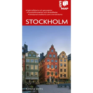 Stockholm EasyMap stadskarta - Tydlig och lättläst stadskarta samt översiktskarta. På baksidan finns turistinformation med beskrivning av stadens mest populära sevärdheter och utflyktsmål. Innehåller även spårtrafikkarta och gaturegister. EasyMap är inplastad, tålig och smidig att använda. Fungerar både som karta och enklare guide. Svensk text.