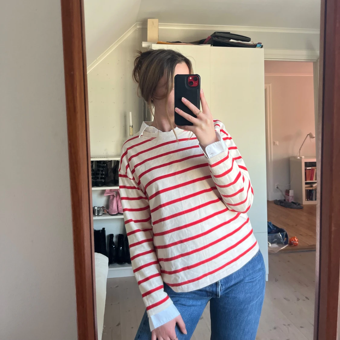 Vit & röd randig tröja - 1