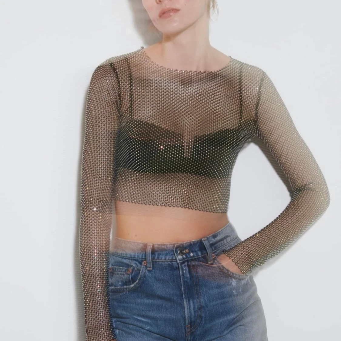 Svart mesh topp - 90