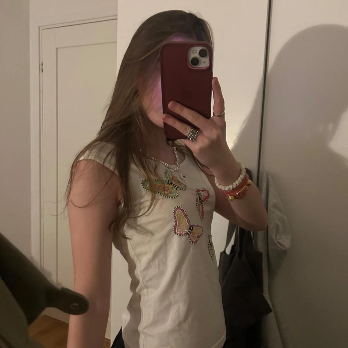 Vit linne med fjärilar - 91