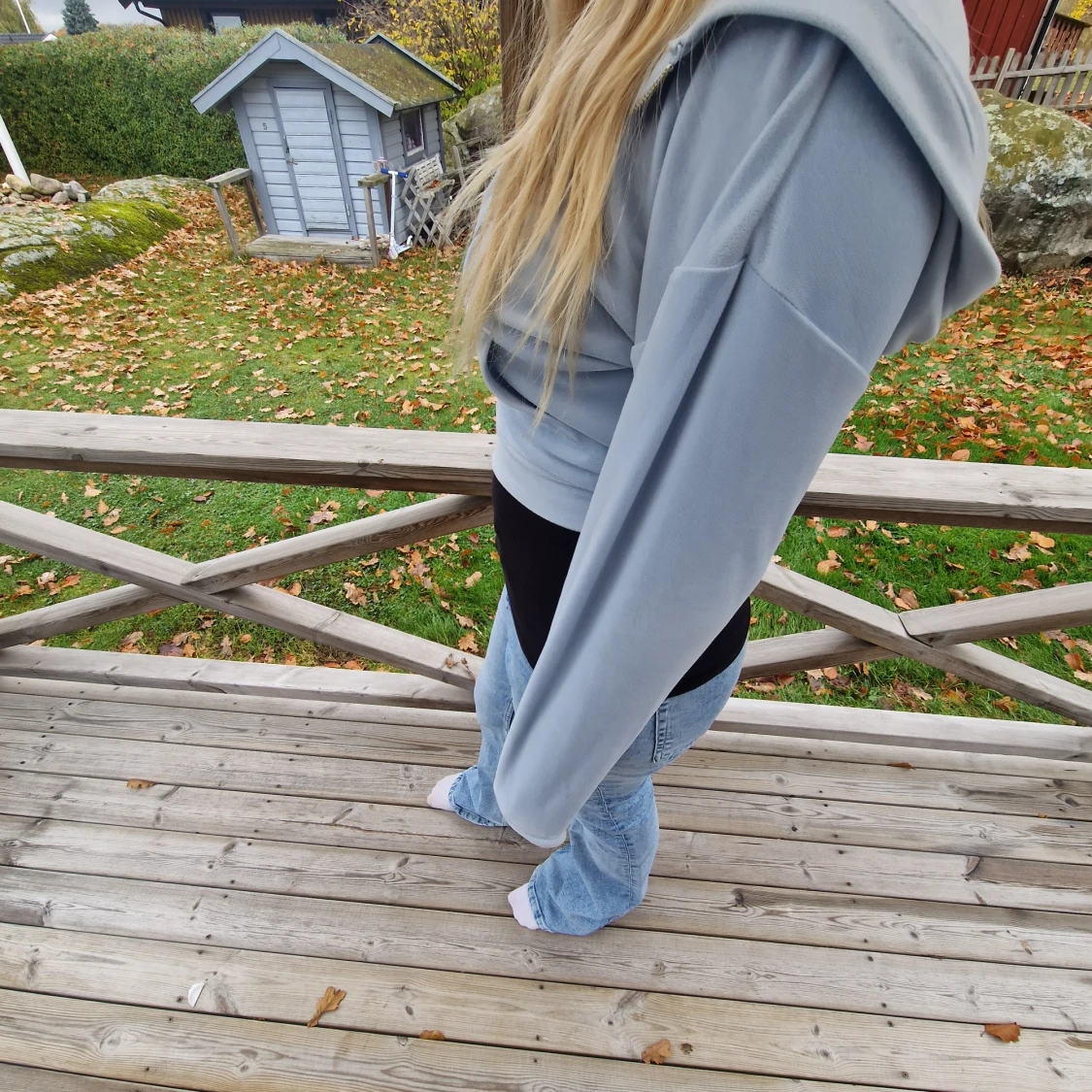 Ljusblå hoodie med dragkedja - 90