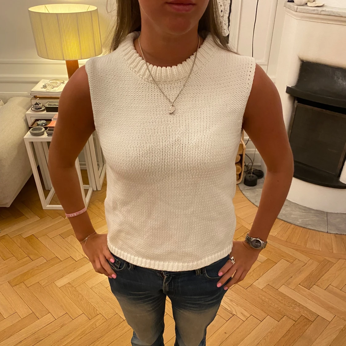Vit stickad topp💘