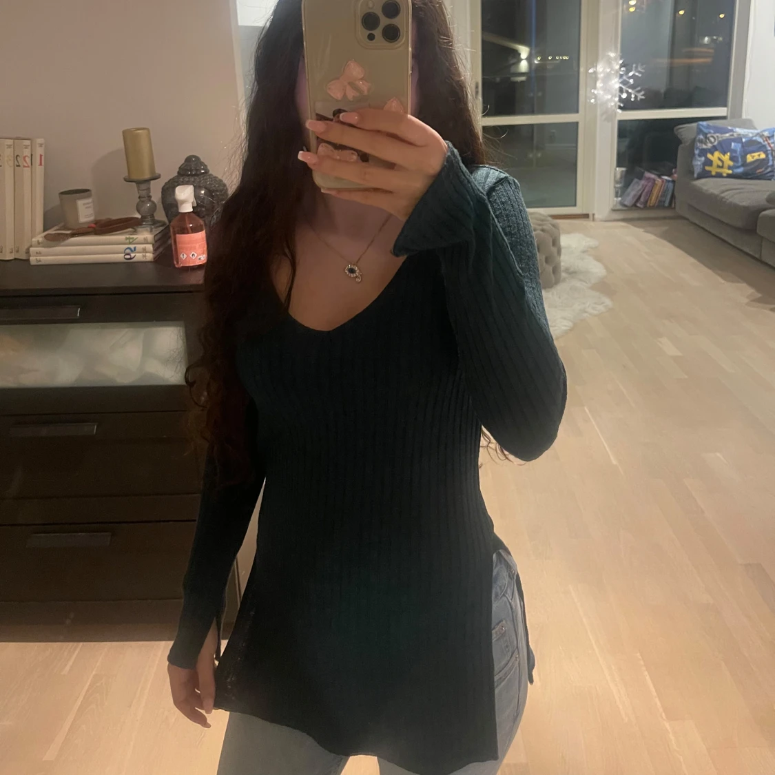 Mörkgrön ribbad tröja från hm