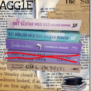 Böcker - Säljer olika böcker som jag redan läst/inte vill ha längre. Girl in pieces - kathleen glasgow, Icebreaker - Hannah grace, Det slutar med oss och det börjaf med oss - Collen Hooover. 75kr styck. Pris kan diskuteras, klicka inte på köp nu