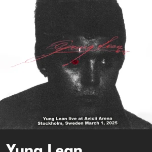 Yung Lean live i Stockholm  -   Yung Lean konsert på Avicii Arena i Stockholm den 1 mars 2025. Jag säljer en biljett och den är sittplats!! 