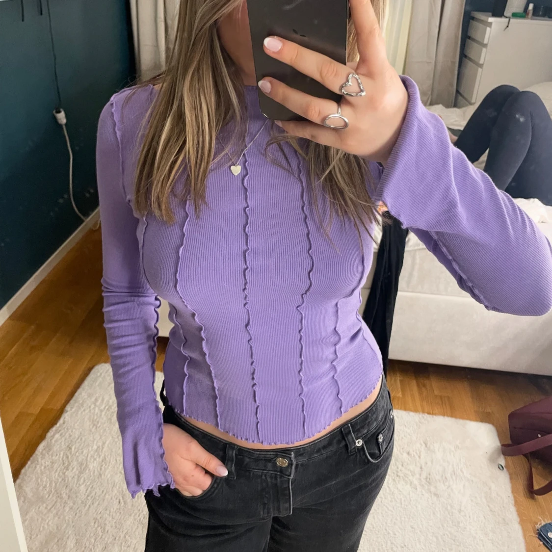Lila ribbad topp - 90