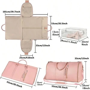  resväska - Snygg och praktisk rosa resväska med flera funktioner. Den kan vecklas ut för att hänga kläder och har flera fack för tillbehör. Väskan har dragkedjor och en justerbar axelrem för enkel transport. Perfekt för att organisera dina resor med stil.