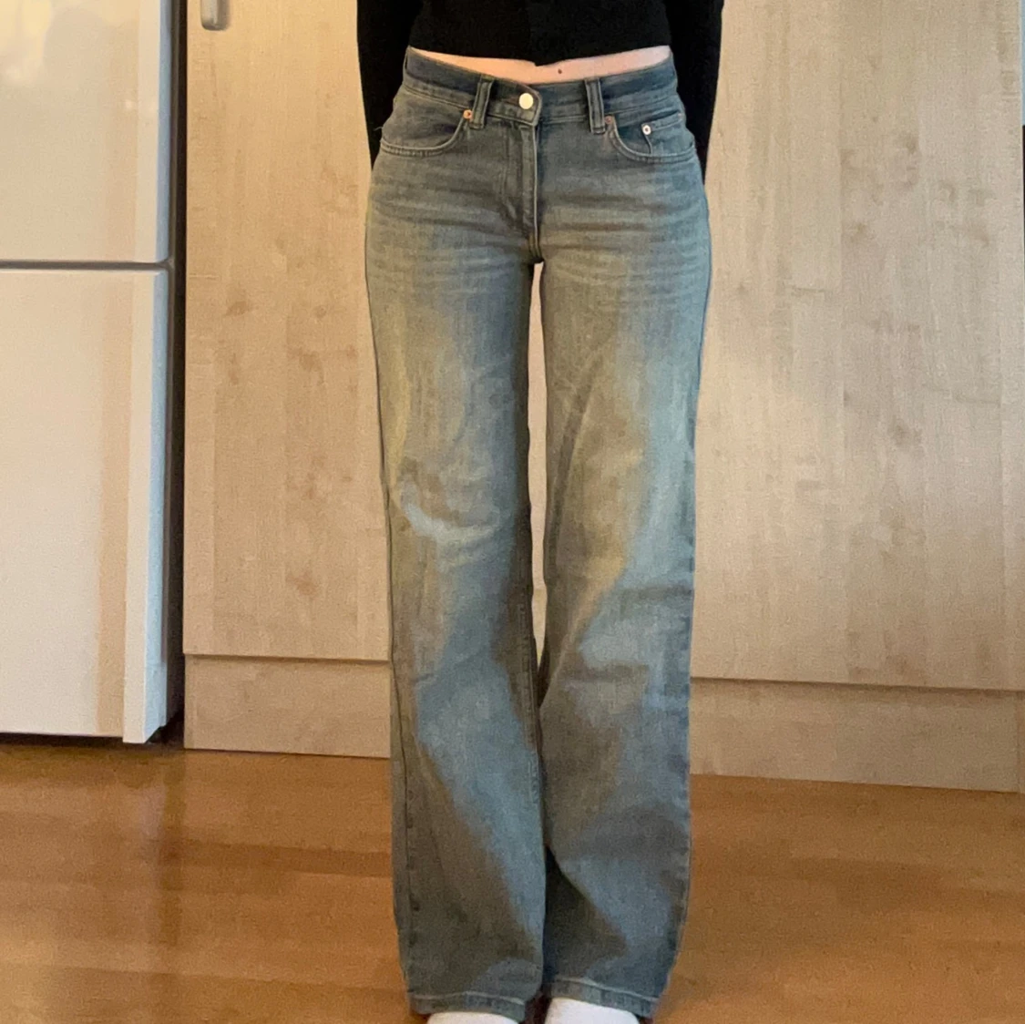 Blå jeans, straight leg, storlek 34 - 90