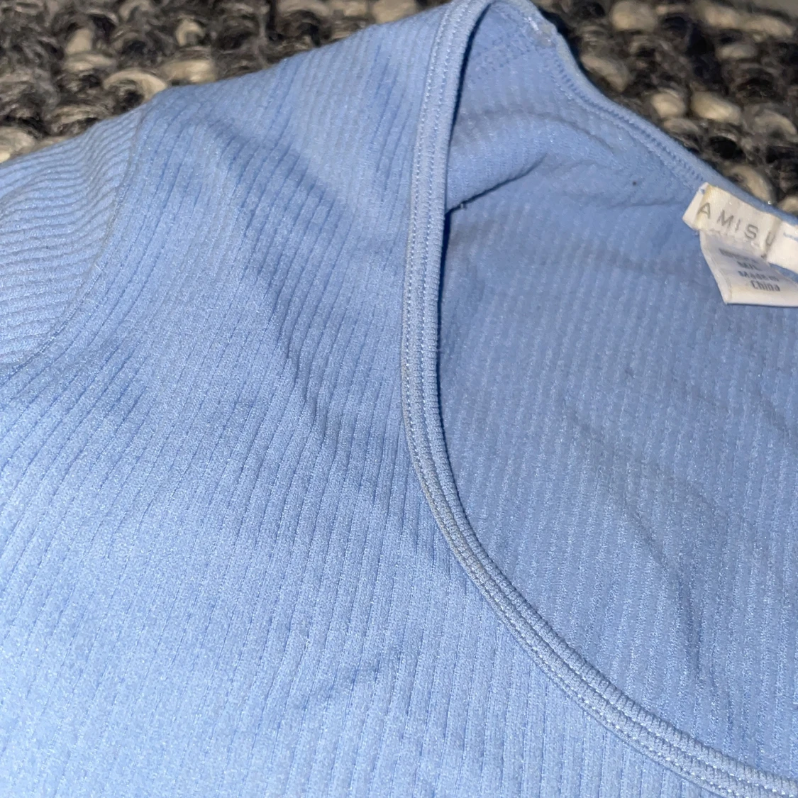 Blå ribbad topp, lång ärmad - 1