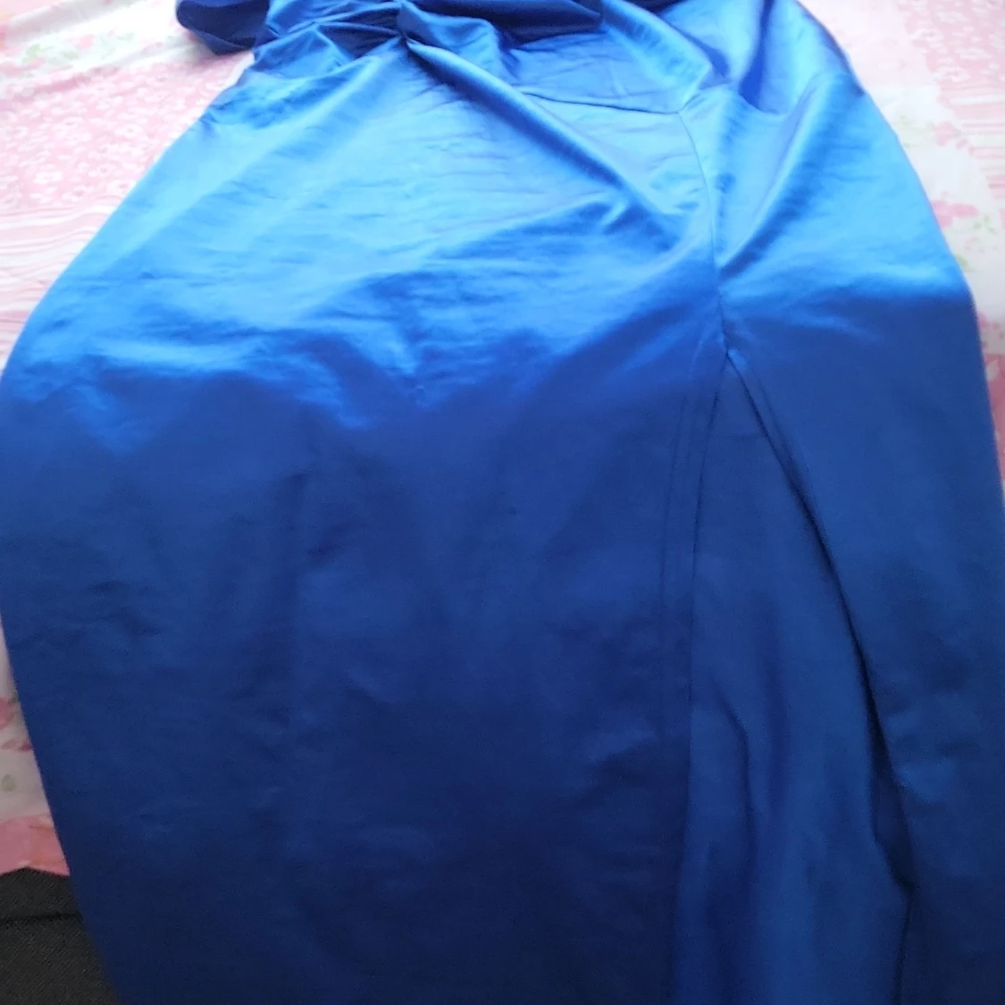 Blå axelbandslös klänning - 2