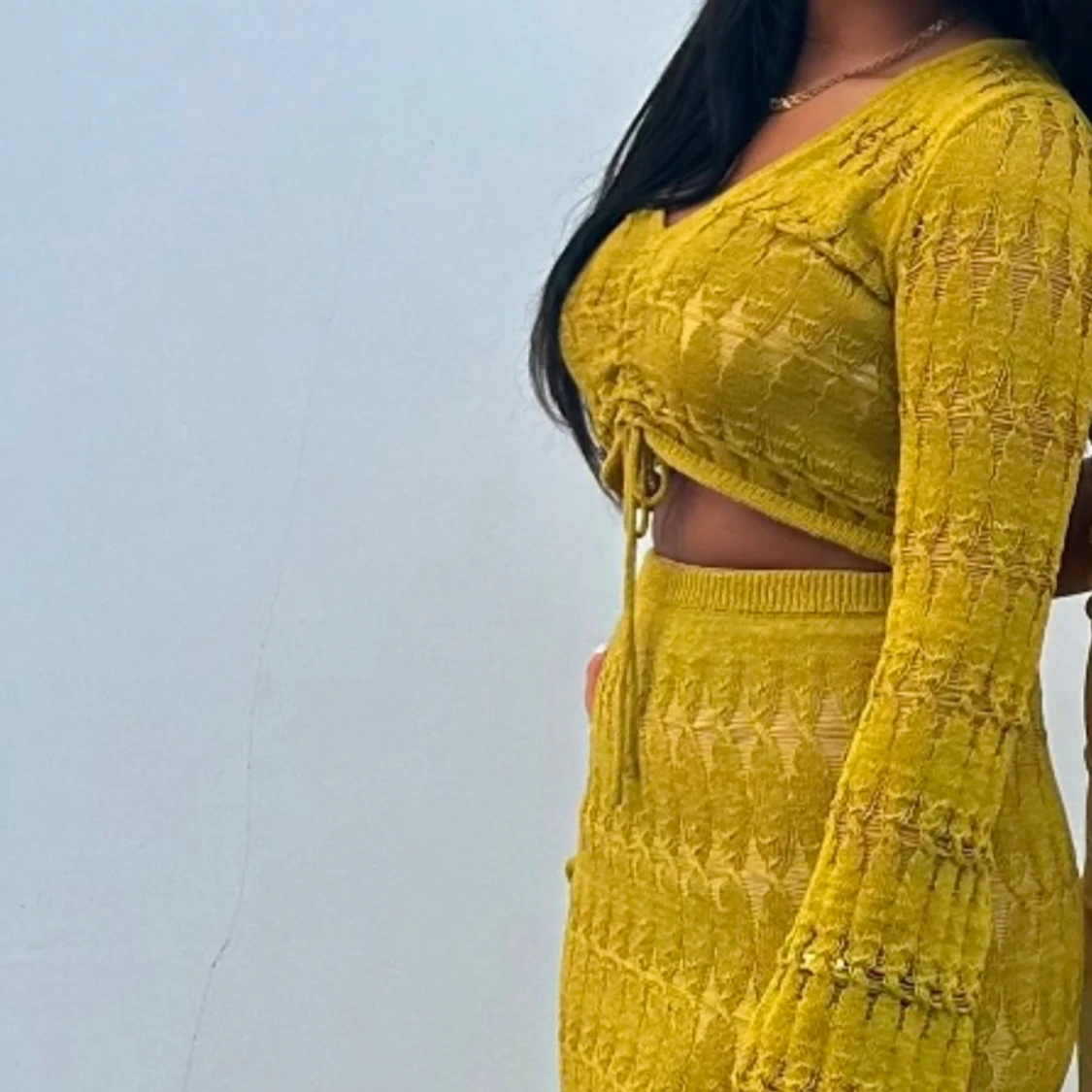 Gul stickat klänning set. - 91