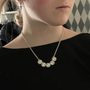Glittrigt halsband med fem stenar - Elegant halsband med fem glittriga stenar i silverfärg. Perfekt för att ge en touch av glamour till din outfit. Kedjan är tunn och diskret, vilket låter stenarna stå i fokus.