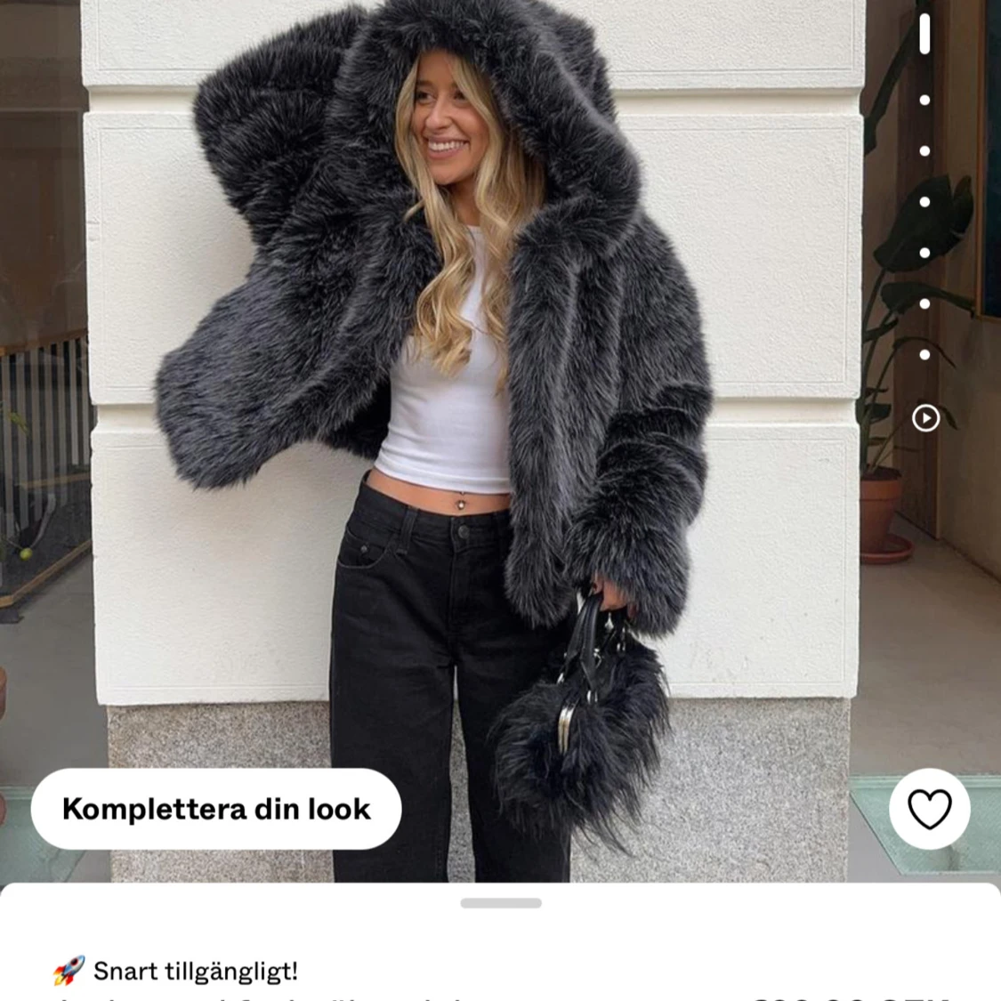 Grå pälsjacka med huva