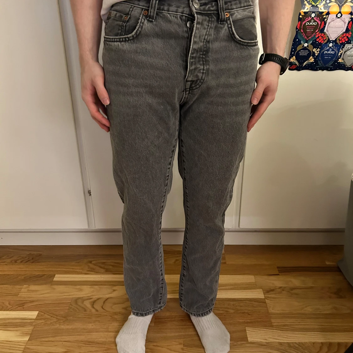 Grå jeansbyxor - 90