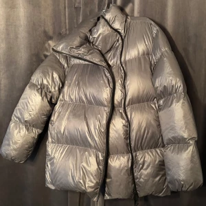 Massimo Dutti Grå pufferjacka  - Säljer en snygg grå pufferjacka i mycket bra skick. Den är perfekt för kalla vinterdagar och har en dragkedja framtill. Jackan är långärmad och har en glansig yta som ger den en modern look. Supermysig och varm!
