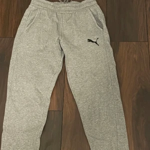 Grå mjukisbyxor från Puma - Säljer ett par grå mjukisbyxor från Puma i mycket bra skick. De har en elastisk midja och är superbekväma för både träning och chill. Byxorna har en normal passform och är perfekta för höst och vinter.    Knappt använda