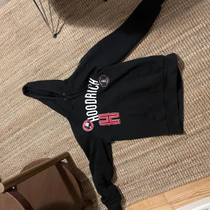 Svart hoodie från Hoodrich - Säljer en svart hoodie från Hoodrich i storlek S. Den har en cool design med tryck på framsidan och en bekväm passform. Perfekt för höst och vinter, och funkar lika bra till vardags som till chillkvällar. Huvan har dragsko för justerbar passform. 🖤