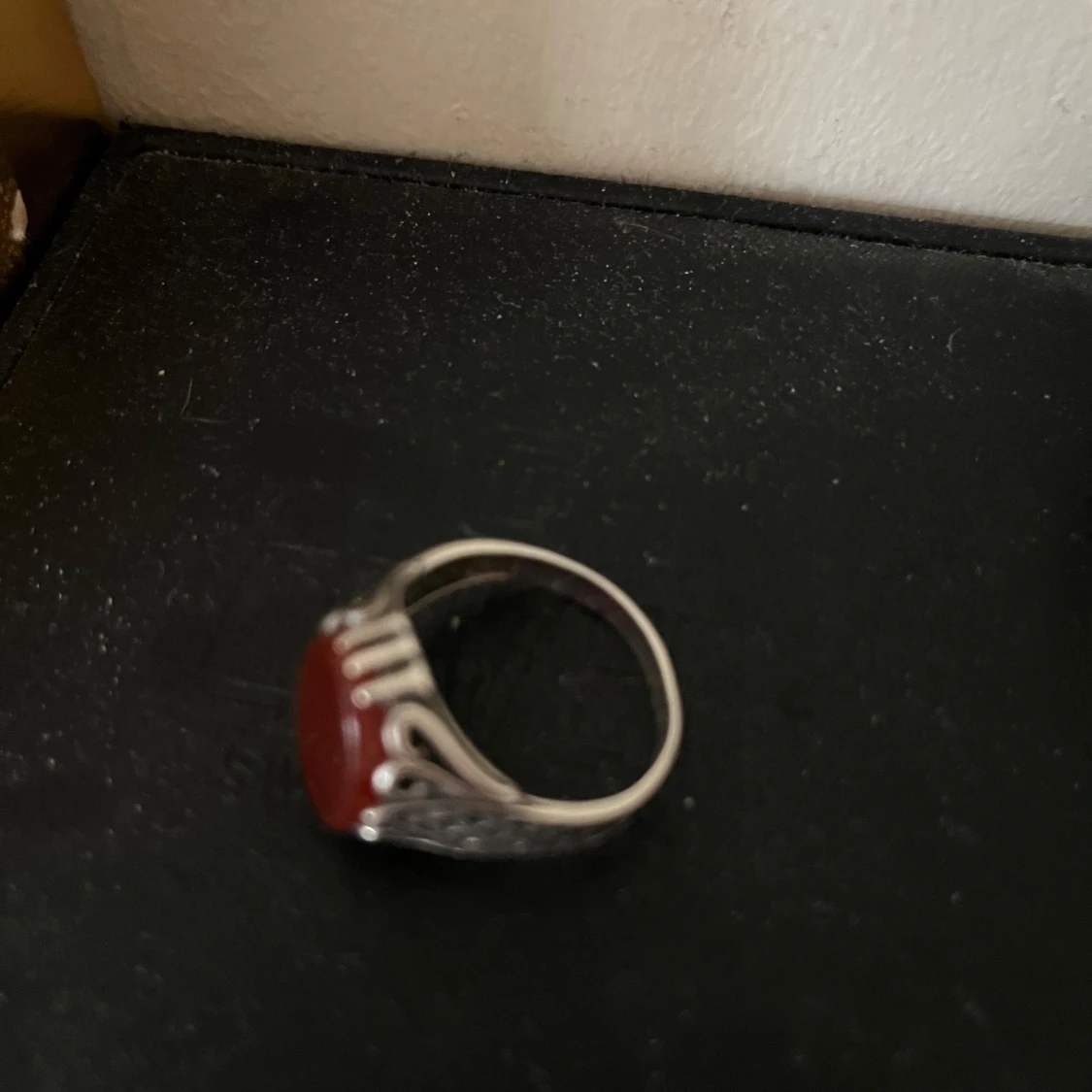 Vintage Natural agate Stone  Mens Ring 925 Sterling Silver - 90