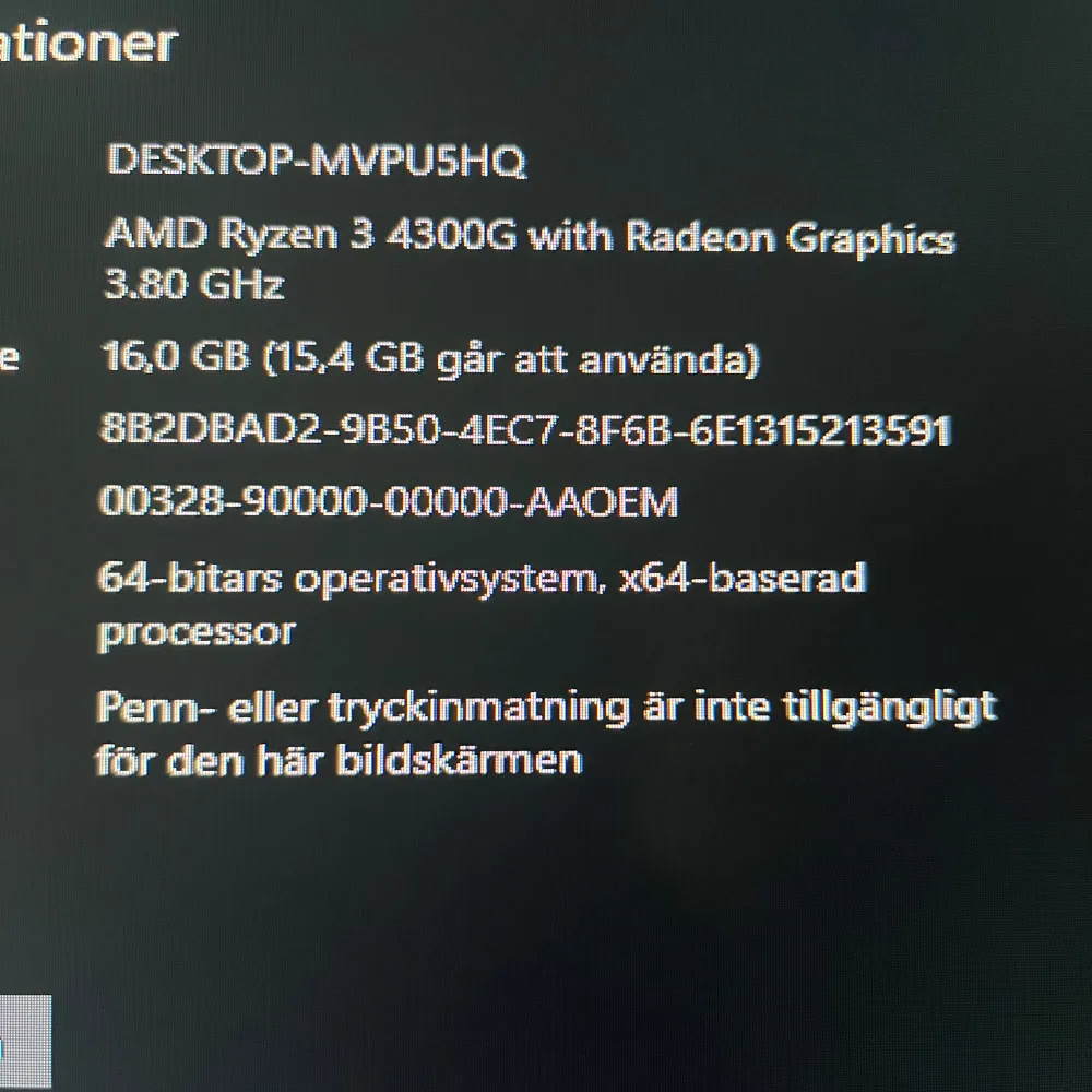 Gaming pc haft den sedan 2022 Amd ryzen 3 4300G gtx 1650 16 gb ram 475 gigabyte Den är i top skick . Övrigt.