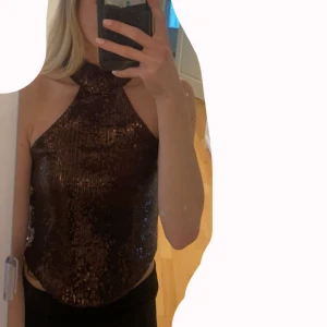 Topp - Brun halternecktopp med paljetter. Aldrig använd. Från Gina tricot i storlek S men passar XS också. Vid fler frågor/bilder skriv! Prisförslag tas emot❤️