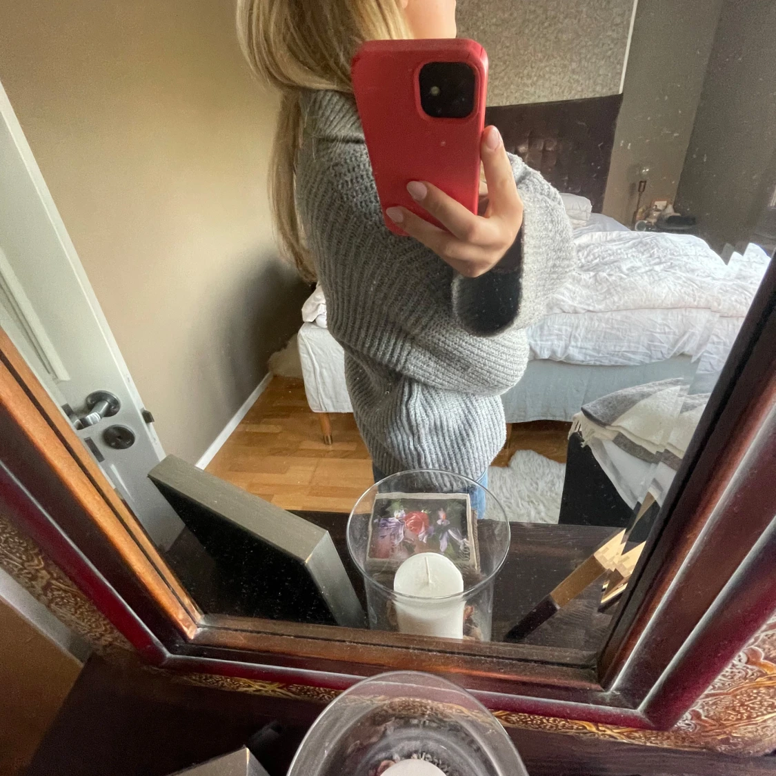 Grå stickad kofta med dragkedja - 90