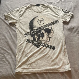 Grå t-shirt med dödskalle från Philipp Plein - Cool grå t-shirt från Philipp Plein med ett stort tryck av en dödskalle och texten '1978 Philipp Plein'. T-shirten har korta ärmar och en rund halsringning. Perfekt för en edgy look!