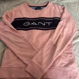 Rosa tröja från GANT - Säljer en snygg rosa tröja från GANT med ett mörkblått band över bröstet där märket står i vitt. Tröjan är långärmad och har en rund halsringning. Perfekt för en casual look!