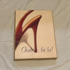 Tavlor med stilettmotiv från Mio - Två stilrena tavlor från Mio med motiv av röda stilettklackar. Den ena tavlan har texten 'Ooh la la!' och den andra 'Stiletto'. Perfekt för att ge en elegant touch till ditt rum. Tavlorna är rektangulära och har en neutral bakgrund som framhäver de röda skorna. Har haft dessa i mitt förråd för de inte har kommit till användning då motivet inte passade in till mitt rum. Nypris 395kr. Kom gärna med bud!