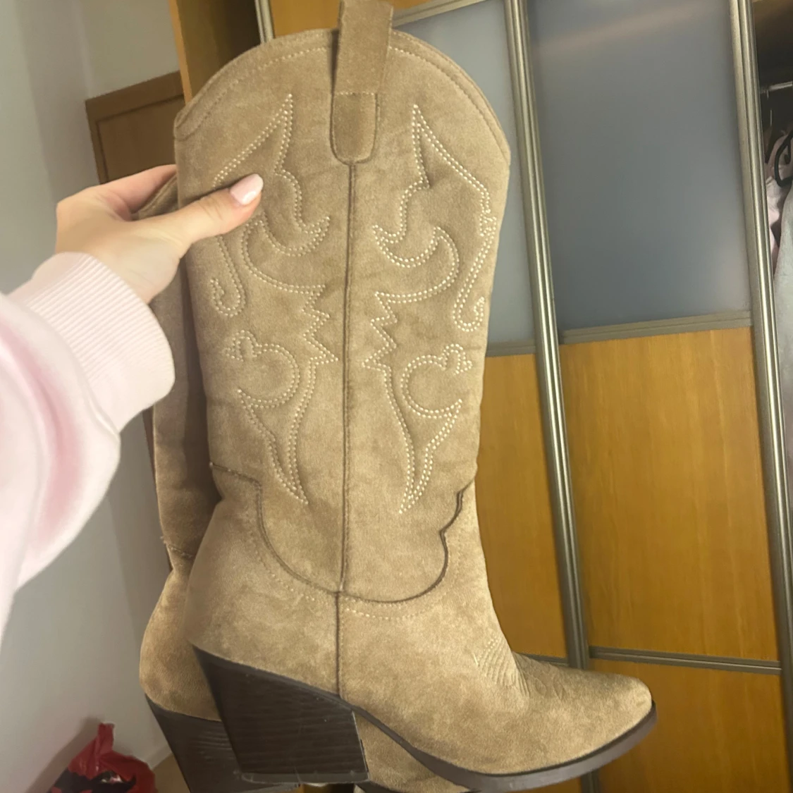 Beige cowboy boots