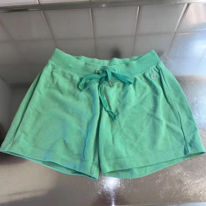 Gröna shorts från Champion - Säljer ett par gröna shorts från Champion i storlek S. De har en bekväm passform med snörning i midjan och det klassiska Champion-loggan broderad på sidan. Perfekta för en avslappnad stil. Titta sista bild. 