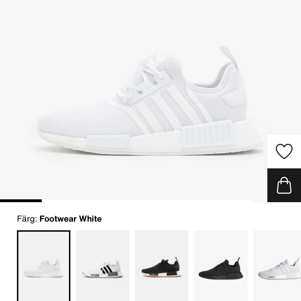 Adidas originals NMD R1 vit. Säljer då de inte  passade mig, endast testade. Storlek 41 1/3. Ursprungspris 1 649kr.. Skor.