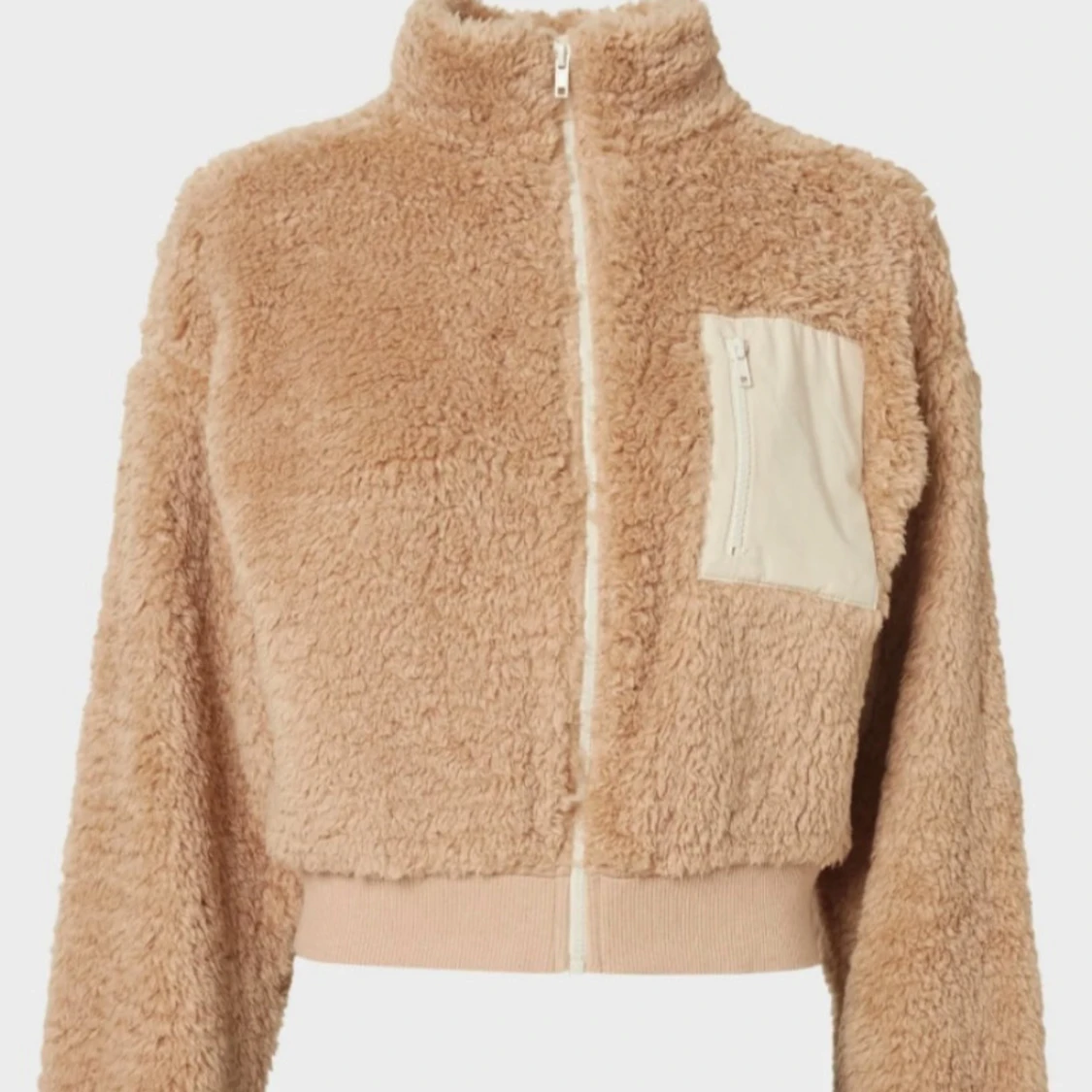 Beige teddy kofta med dragkedja och ficka - 90