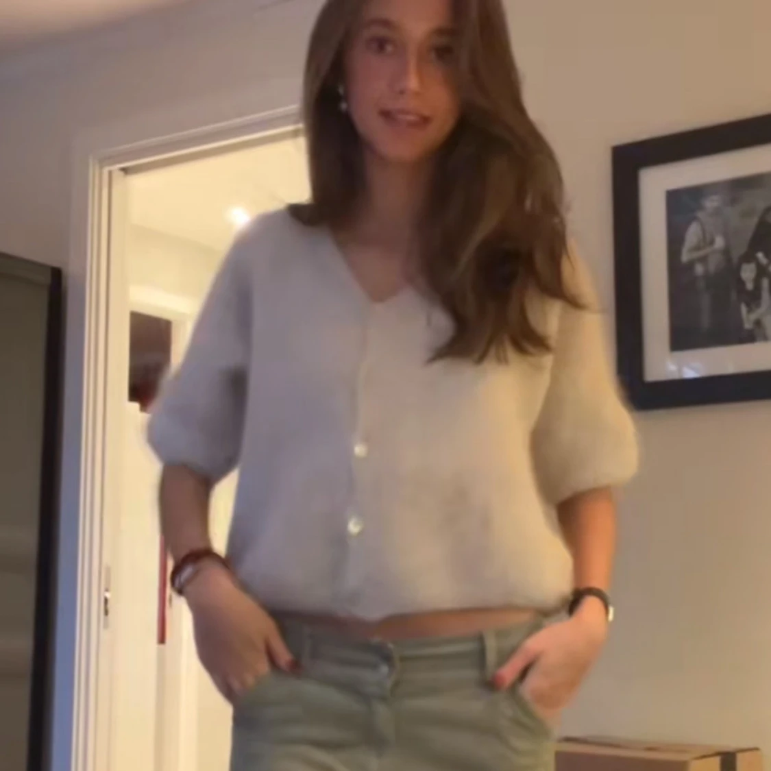 Beige stickad kofta - 93