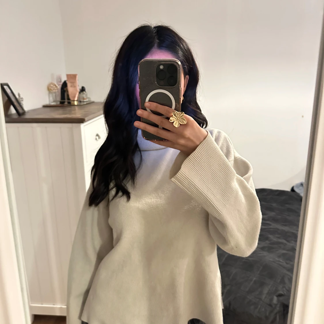 Vit ribbad polotröja - 90