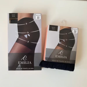 Svarta strumpbyxor från Emilia - Säljer två par svarta hold-in strumpbyxor från Emilia. Ett par är 20 den och det andra är 50 den. Perfekta för att ge en slimmad siluett och bekväm passform. Båda paren är i storlek 36/40. Nya i förpackningen 