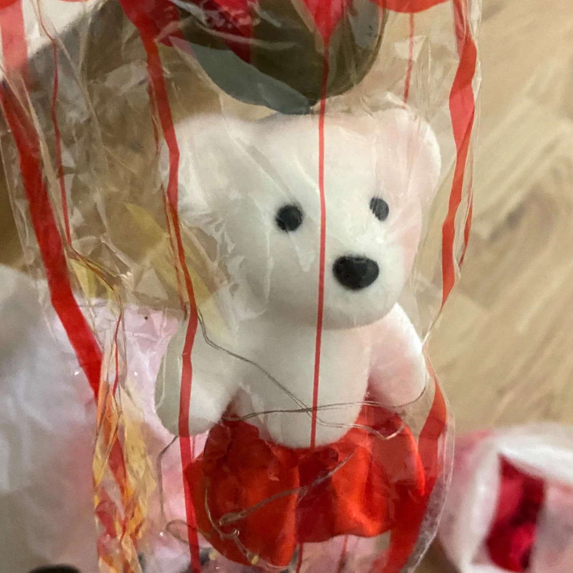 Guldpläterad ros med nalle och LED-ljus - 1