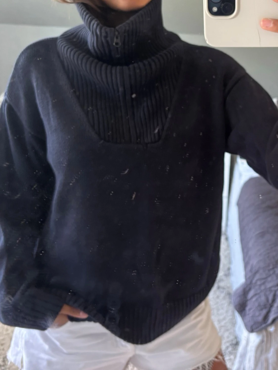 Mörkblå ziptröja med hög krage - 2