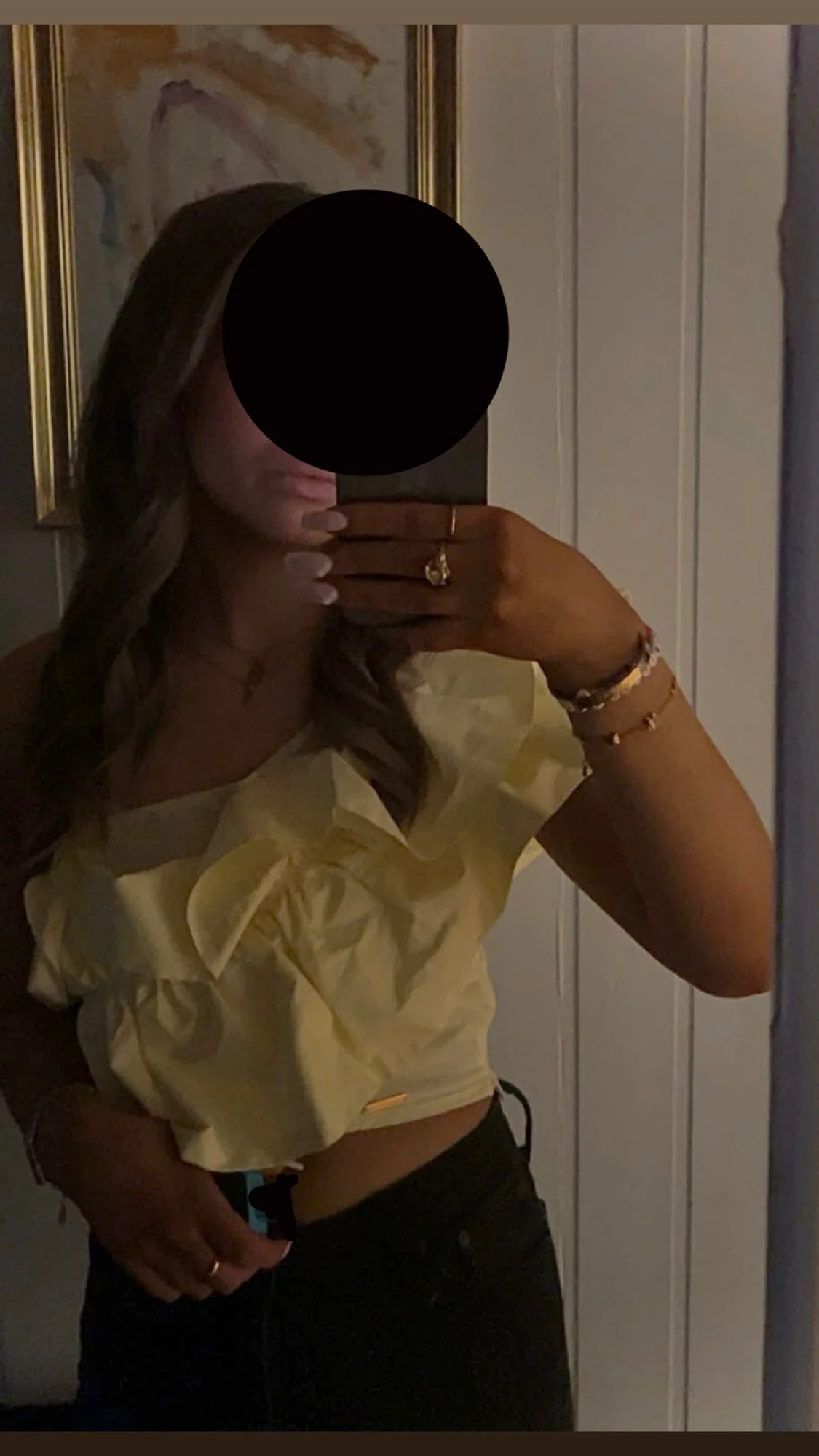 Ljusgul volang topp med offshoulder - 3