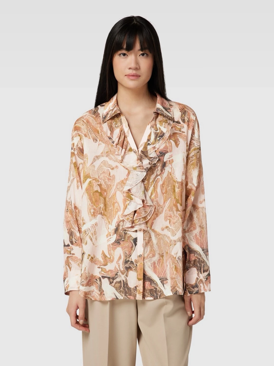 MOS MOSH - Women's Marble Print Ruffle Blouse - size L - 1